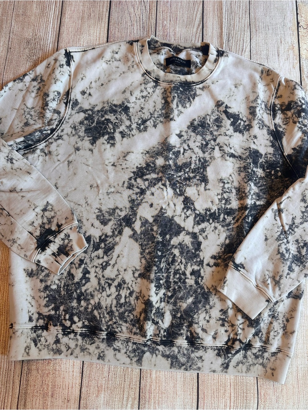 AllSaints Men’s Ace Grey Acid Wash Crewneck Sweatshirt Size L
